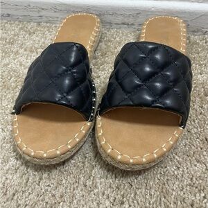 Able Black Quilted Slide Sandals